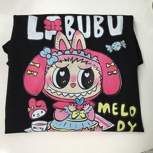 Labubu & My Melody The Monsters Black T-Shirt Sz S New